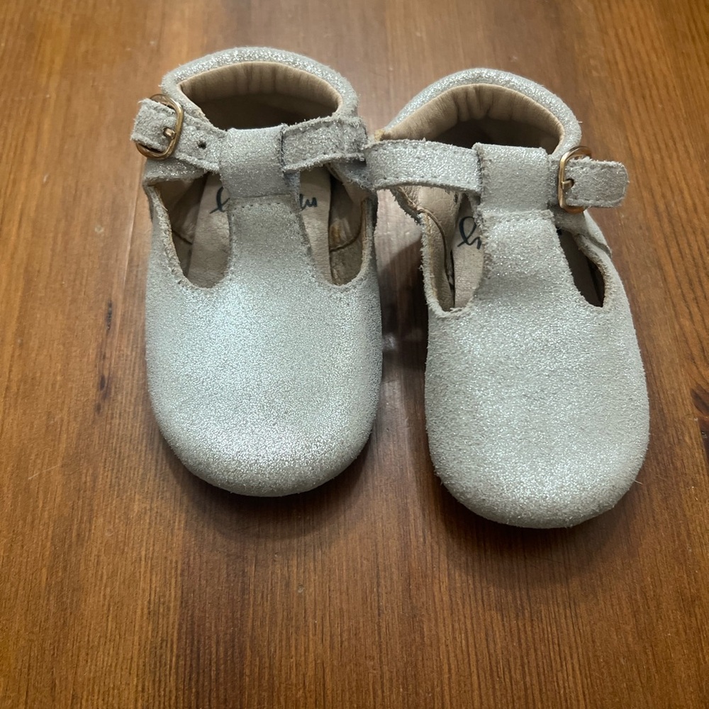 Monkey Feet Silver Sparkly T-Strap Moccasins